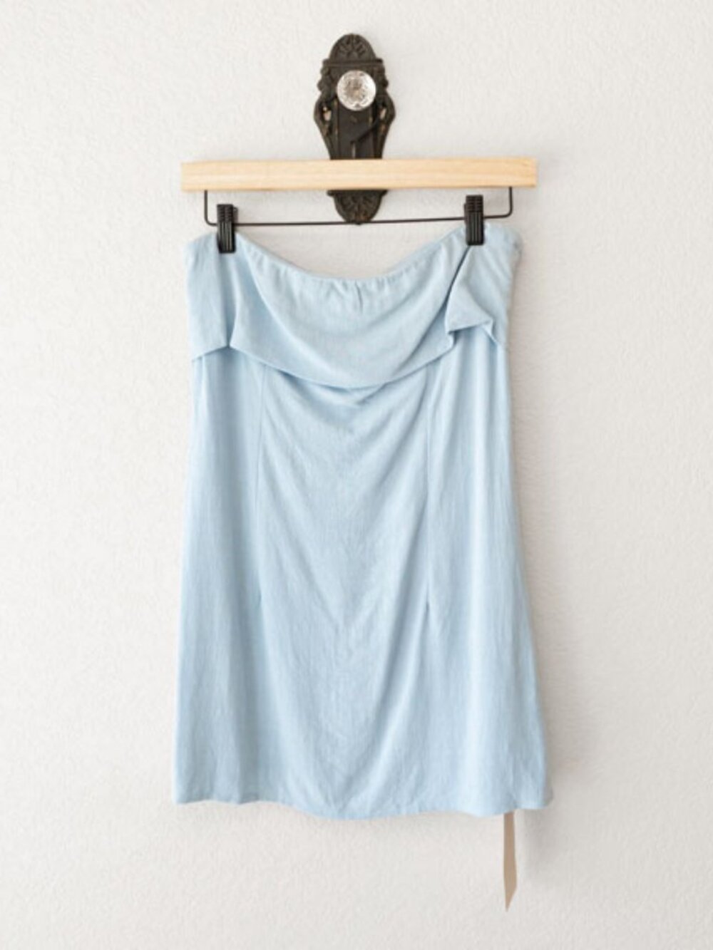 Musera Strapless Top Medium Blue Linen Viscose Blend NWT Side Zip Minimalist